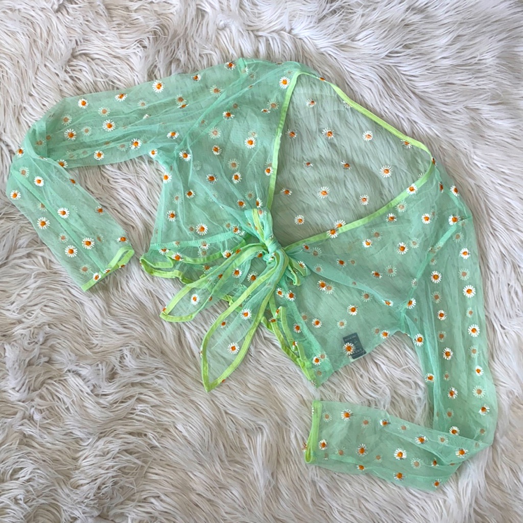 Shein Micro Mesh Daisy Cropped Top Cover Up